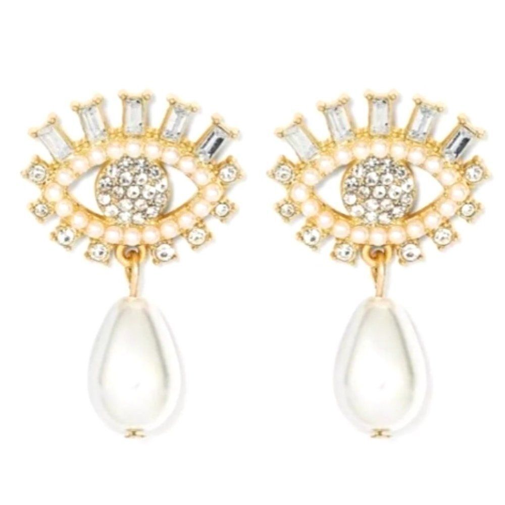 SUGAR FIX Pearl and Crystal Eye Drop Earrings "GOLD" (Nickel Free) NEW!!!